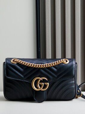 Gucci GG Marmont Medium Black Leather Crossbody Bag